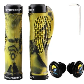TOPCABIN Bike Grips,Ergonomic Design Bicycle Grips Widen Holding Rubber Bike Handlebar Grips with Aluminum LockGrips for Bike Mountain Road MTB (Rubber Yellow (1 Pair))