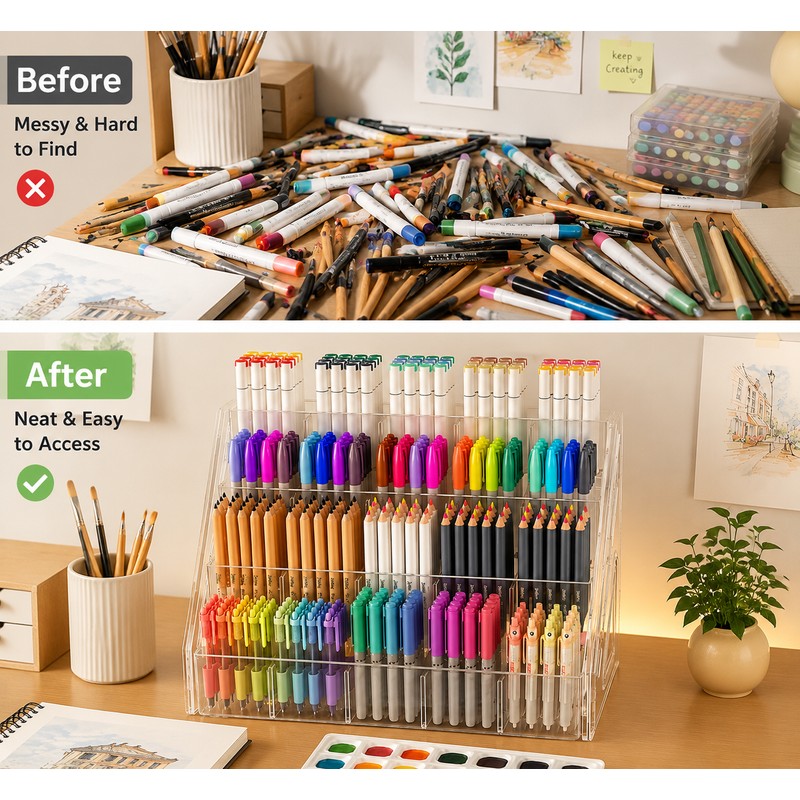 Acrylic Marker Pen Holder Organizer for Artists & Students –