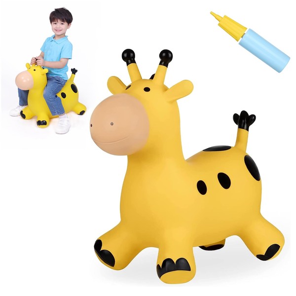INPANY Giraffe Bouncy Horse Hopper - Inflatable Jumping Horse, Ride on Rubber Bouncing Animal Toys for Kids/Toddlers/Children/Boys/Girls (Pump Included)