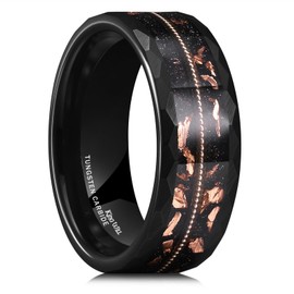 King Will 8mm Tungsten Wedding Rings for Men Rose Gold Meteorite Inlay Black Plated Hammered Men's Wedding Band Gifts for Him Size 7-14 Comfort Fit丨Galaxy Collection 10