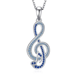 Music Note Necklace 925 Sterling Silver Music Necklace Pendant Treble Clef Necklace Music Themed Jewelry Gifts for Women Music Lovers