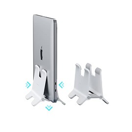 Hagibis Vertical Laptop Stand Desktop for Desk Gravity Locking Holder Dock Save Space Improves Airflow for MacBook Pro, Mac Mini, Surface, HP, Dell, Chrome Book (White ABS)