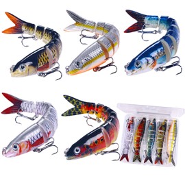 Fishing Lures for Bass Trout 5PCS pike fishing lures Lifelike Pike Swimbait Multi Jointed Swimbaits for Freshwater and Saltwater, Multi Jointed Segmented Pike Bait with Hooks, Slow Sinking (A)