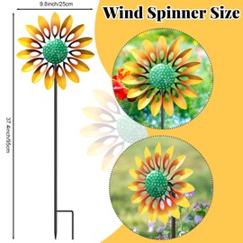MeyRolizn Sunflower Standing Wind Sculpture, Outdoor Wind Spinner with Stake, Metal Windmill for Garden, Lawn Yard Art Decorations (1pcs-Yellow)