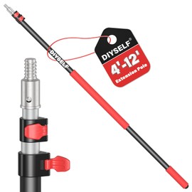 DIYSELF 12 FT Paint Roller Extension Pole, Adjustable Telescoping Pole for Cleaning, Comfortable Grip, Extendable Pole for High Reach Painting & Gutter Cleaning, 4.8-12 Ft Paint Pole