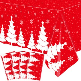 4 Pack Christmas Tablecloth Christmas Table Cloth Xmas Tree Table Cloth Christmas Snowflake Party Table Cover Xmas Party Decoration with Christmas Tree and Snowflake 51 X 86 INCH