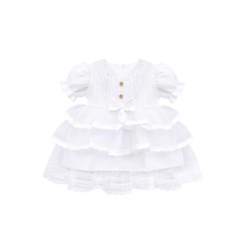 Baby Girl Newborn Puff Short Sleeve Unique Tutu Skirt Dress, Baby Girl Princess Dress with Flower Headband, White, 9-12 Months