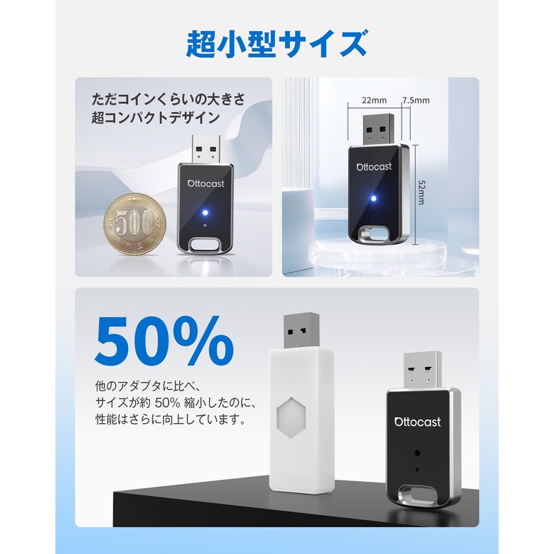 OTTOCAST MINI 2025 Latest Wireless, CarPlay & Android Auto Adapter,