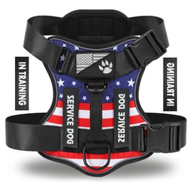 Demigreat Service Dog Harness, Reflective Dog Vest Harness with 5 PCS Patches, Adjustable Soft Oxford Pet Harness, Inner Layer Mesh, Easy to Control for Dogs (USFLAG, Small (Pack of 1))