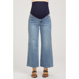 PinkBlush Light Blue Wide Leg Raw Hem Maternity Jeans