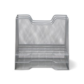 Mind Reader Desktop Organizer, Vertical File Holder, Paper Trays, Office, Metal Mesh, 12.5"L x 11.5"W x 9.5"H, Silver