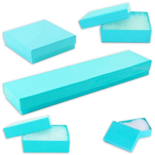 TheDisplayGuys - 100-Pack #99 Cotton Filled Cardboard Kraft Paper Jewelry Packaging Box - Teal Green (5 Sizes Bundle) - for Gifting, Shipping or Storage