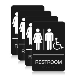 DALLAHASEE ADA Braille Unisex Handicap Restroom Sign for Business 9” X 6” - Pack of 4 - ABS Plastic Gender Neutral Bathroom Sign with Double Sided Strong Tape for Offices and Restaurants