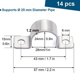 FamlTol 2 Hole Conduit Clips 304 Stainless Steel Pipe Clip Heavy Duty Pipe Clamp U Shaped Brackets for Water Pipes, Gas Pipes Cable Fixing 14 Pcs Ø 25 mm