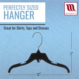 Mainetti 498 Black Plastic Hangers - 20 Pack with Rotating Metal Hook and Notches for Straps, Great for Shirts/Tops/Dresses, 12-Inch