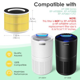 HSIAMEN RP-AP088-F1 Compatible with RENPHO Air Purifier Replacement Filter RP-AP088W RP-AP088 RP-AP088B, 5-Stage H13 True HEPA Filters w/Activated Carbon Filtration for Pet Allergy, Yellow 2-Pack