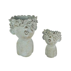 May Pair of Pucker Up Kissing Face Weathered Finish Concrete Head Planters Small and Large Outdoor Décor