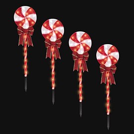 JUSTPRO Lollipop Christmas Pathway Lights Outdoor - 24 inches 96 LED Lighted Candy Cane Decorations with 11 Modes for Lawn Yard Patio Walkway Markers, 4 Pack