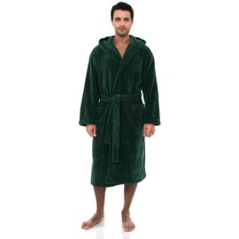 TowelSelections Men's Robe, Plush Fleece Hooded Spa Bathrobe Large/X-Large Foliage Green
