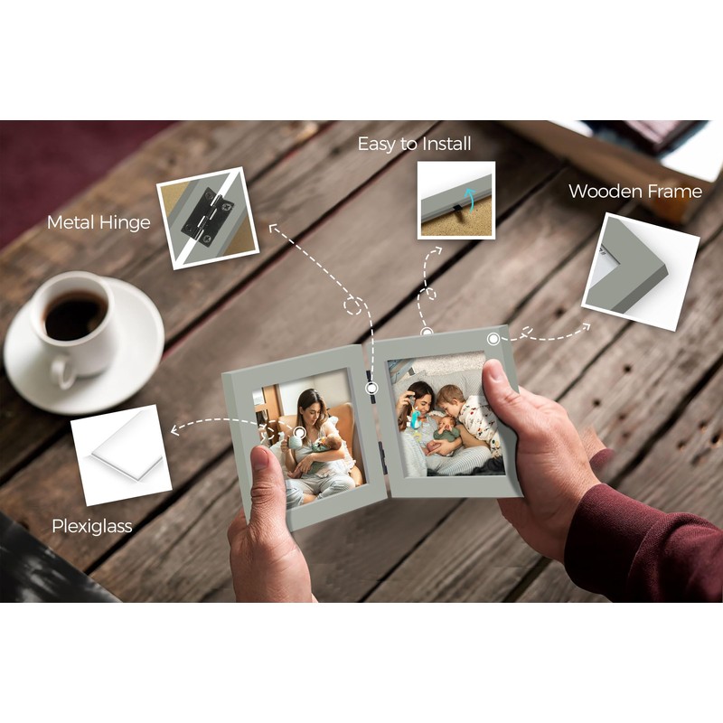 JD Concept Double 4x4 Square Combo, Grey Wood Picture Frame,