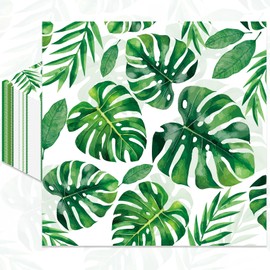 Pack of 50, Tropical Jungle Leaf Napkins, Green Monstera Palm Leaf Design Disposable Paper Napkins for Hawaiian Luau Party, Safari Birthday, Beach Wedding, Summer Party Supplies, 13x13 Inches Unfolded