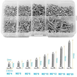 DIGISHUO 800Pcs M2 Kit Assorted Stainless Steel Self Tapping Screw Cross Drive with Storage Box