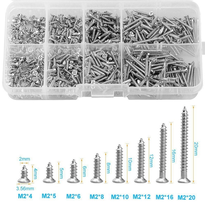 DIGISHUO 800Pcs M2 Kit Assorted Stainless Steel Self Tapping Screw