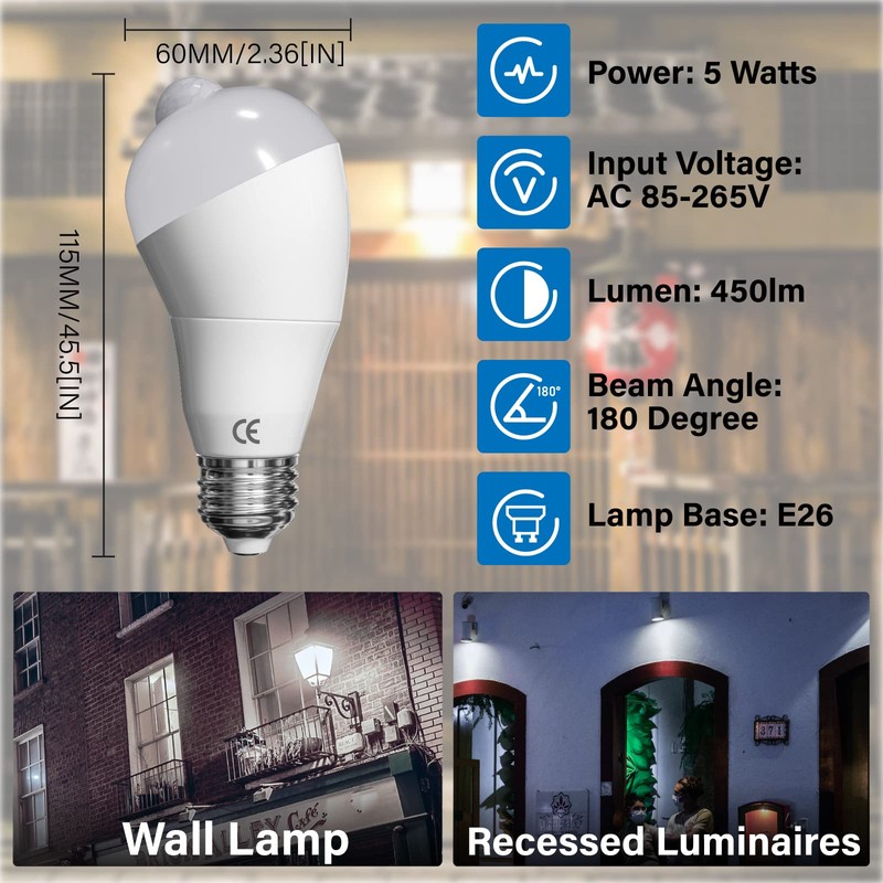Aluxcia E26 PIR Motion Sensor LED Bulb, E26 Medium Base
