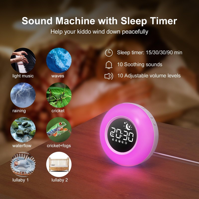 Children's Digital Alarm Clock, Sleep Trainer Children with Night Light,