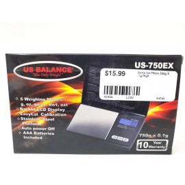 US Balance Digital Pocket Scale 750g x 0.1 Gram Dwt US-750EX Black