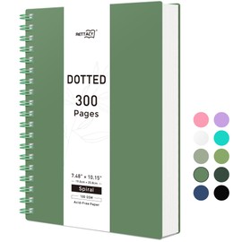 RETTACY Bullet Dotted Journal, B5 Spiral Dotted Notebook with 300 Pages, 7.4" × 10", Medium Size, 100 GSM Thick Paper, Flexible Plastic Cover, Bullet Journaling, Planning, Tracking (Dark Green)