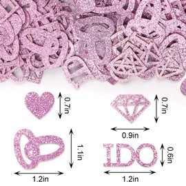 Glodecart 200PCS Wedding Table Confetti for Party Celebration, Pink Glitter Rings I Do Heart Shape Table Confetti Scatter for Wedding Ceremony Valentine's Day Decoration Table Decor Party Supplies