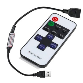 DC5-24V 11 Tasten Mini USB RF Wireless Dimmer Fernbedienungs, Led Fernbedienung 15 cm, LED Controller für Einzelne Farbstreifen, Einstellbare Helligkeit, 30 Meter Reichweite, für 5V-24V LED Streifen