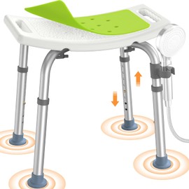 Shower Stool for Elderly, 158 kg, 8-Level Height Adjustable, Non-Slip Feet
