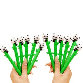 HOMEBEARJ 12 PCs Adorable Panda Pens - Eco-Friendly Panda Bamboo Gel Pens, 0.5mm Smooth Black Gel Ink Pens with Cute Panda Design, Gift Sets for Students, Classroom, Office, Teachers & Panda Lovers