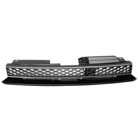 Grille Compatible With 2010-2014 Volkswagen Golf 6 MK6, GTI Style ABS Plastic Black W & Chrome Trim Front Bumper Grill Hood Mesh by IKON MOTORSPORTS, 2011 2012 2013