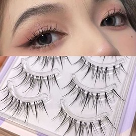 False Eyelashes, Natural, 5 Pairs, Popular, Transparent Shaft, Soft Core, Ultra-lightweight, Soft, Handmade, Actress Eyelashes, Cosplay Makeup (k-04)