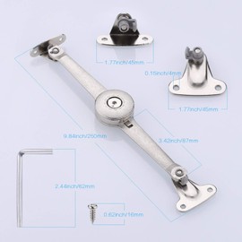 JIZZU 2Pcs Soft Close Lid Support Hinges with Screws & Hex Key, Satin Nickel Drop Down Hinges Support 40lb, Folding Lid Stay Hinges for Kitchen Door Cabinet Cupboard Wardrobe Toy Box Lift Up Stay