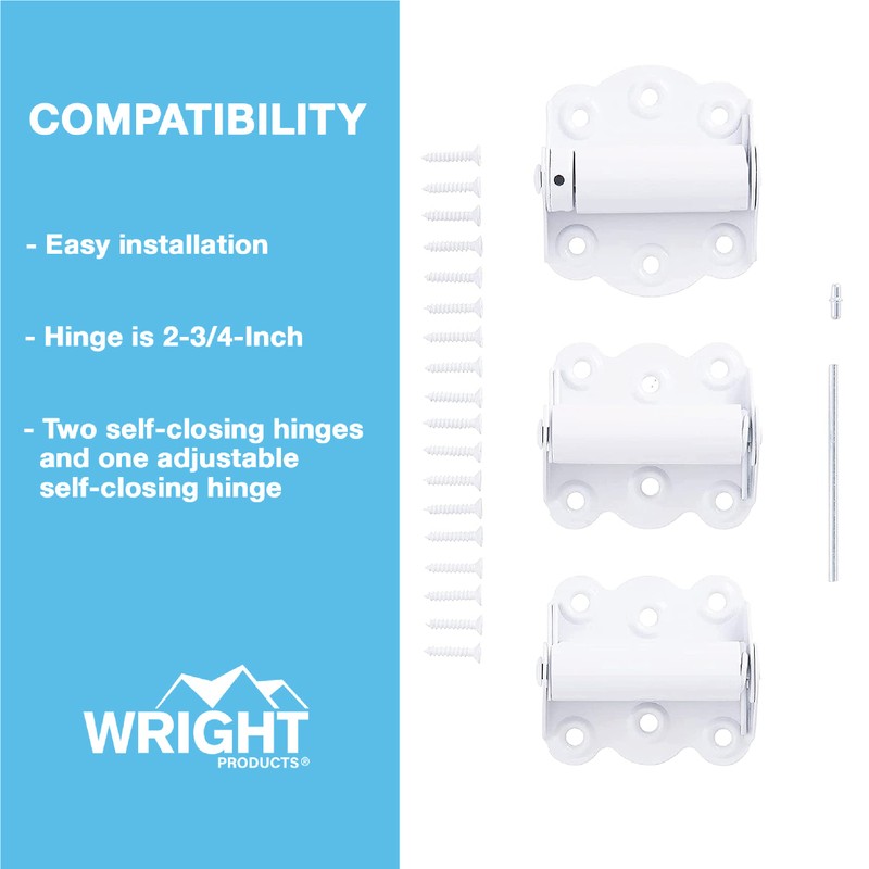 Wright Products V226WH Spring Loaded Door 2PK Self Closing Hinge,