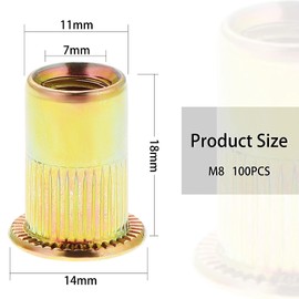 Gueenky Pack of 100 Rivet Nuts M8 Galvanised Carbon Steel Rivet Nuts M8 Carbon Steel Retractable Nuts Nutsert Thread Rivets Blind Rivet Nuts Rivet Nuts for Metal Plastic