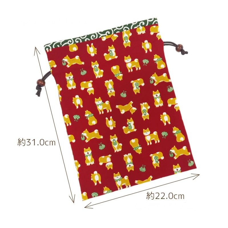 Drawstring Bag, Lined, Japanese Pattern, Shiba Inu Pattern x Arabesque,