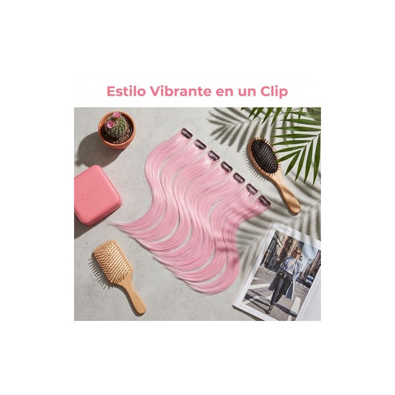 FOMIYES 10 Extensiones De Cabello SintéTico Con Clip Rosa Claro