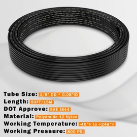 CheeMuii 1/8 DOT Air Line 50 FT 1/8" PA12 Nylon Pneumatic Tubing 15.2 Meter 1/8 Inch OD Pneumatic Air Tubing Pipe Hose Line for Semi Truck Trailer or Industrial Air System