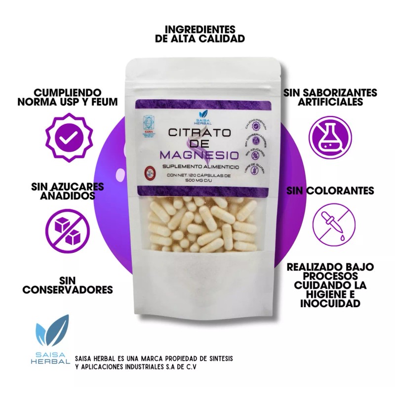 Saisa Herbal Citrato De Magnesio 2 Bolsas Con 120 Cápsulas