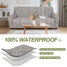 ALIECOM 100% Waterproof Chair Covers Armchair Cover for Living Room Pet Friendly Arm Chair Slipcovers Washable Sofa Couch Cover for Dogs Stretch Printed Furniture Protector (Floral Khaki, Small)