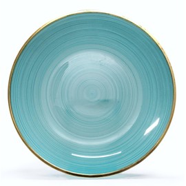 " OCCASIONS " 150 Piece set (25 Guests)-Wedding Plastic Plates & cutlery -Disposable Dinnerware 10'', 7'' + Gold Silverware w/double fork (Belize in Aqua & Gold)