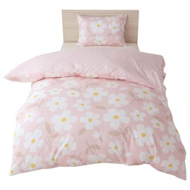 Merry Night MN12151-16 Duvet Cover, Flower/Gingham Checker, Pink, Single Long, Approx. 59.1 x 82.7 inches (150 x 210 cm), Reversible Design, Can Be Used on Both Sides, Includes 8 Inner Snap Buttons, Easy to Put on and Take Off, Cotton Blend Material, Qui