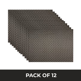Risch Vinyl Woven Placemats, Elegant Rectangular Plastic Weave Placemat, Indoor or Outdoor Dining, Washable, Reusable, Heavy Duty, Non-Slip, 16” x 12”, Iron Grey, Set of 12