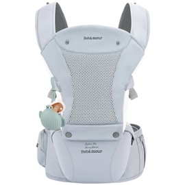 Bebamour Bebamour Baby Carrier with Hip Seat,All-Position Breathable Mesh Hip Seat & Carrier 0-36Months with Head Hood, 3 PCS Teething Pads, Waist Extender,Storage Bag & Pacifier Case (Blue)