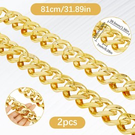 SOFPLATE 2Pcs Plastic Gold Chain Necklace Hip Hop Chunky Necklace Artifical Golden 32 Inch Big Thick Cuban Curb 80s 90s Punk Style Rapper Costume Link Necklaces for Men Women Jewelry Accessory Decor